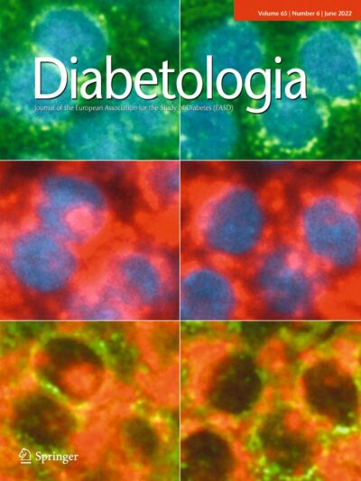 June cover image which shows fluorescence micrographs of rat islets, illustrating the co-localisation of the enteropancreatic hormone urocortin-3 (UCN3) with insulin